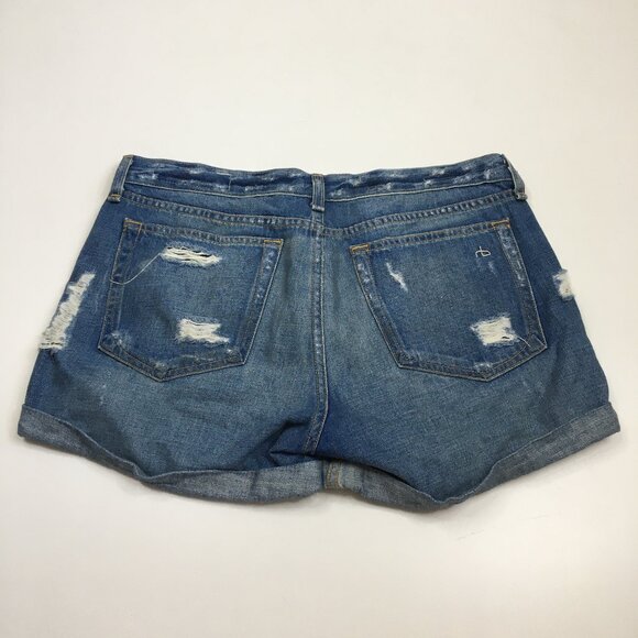 RAG & BONE Obispo Rebel 5 Pocket Logo Hardware Distressed Cuff Hem Denim Shorts - Picture 9 of 12